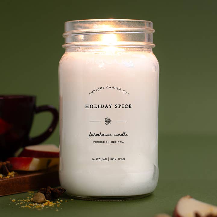 Holiday Spice - Soy Wax Mason Jar Candle for wholesale by Antique Candle Co.®