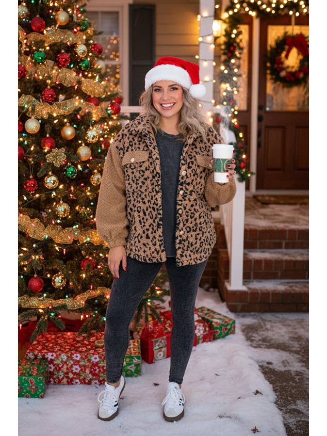 luluclothes - Wholesale Bomber Jacket - Women's - Plus size leopard sherpa women jacket w/pockets BQ15975