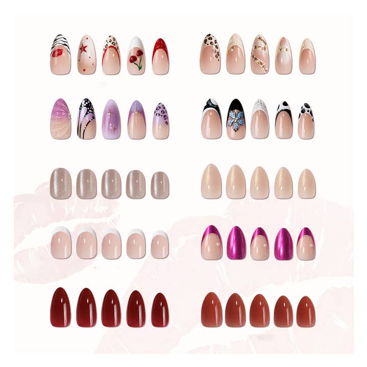 3D Luxury French Press On Nails- Almond Fake Nails with Glue for wholesale by BTArtboxnails