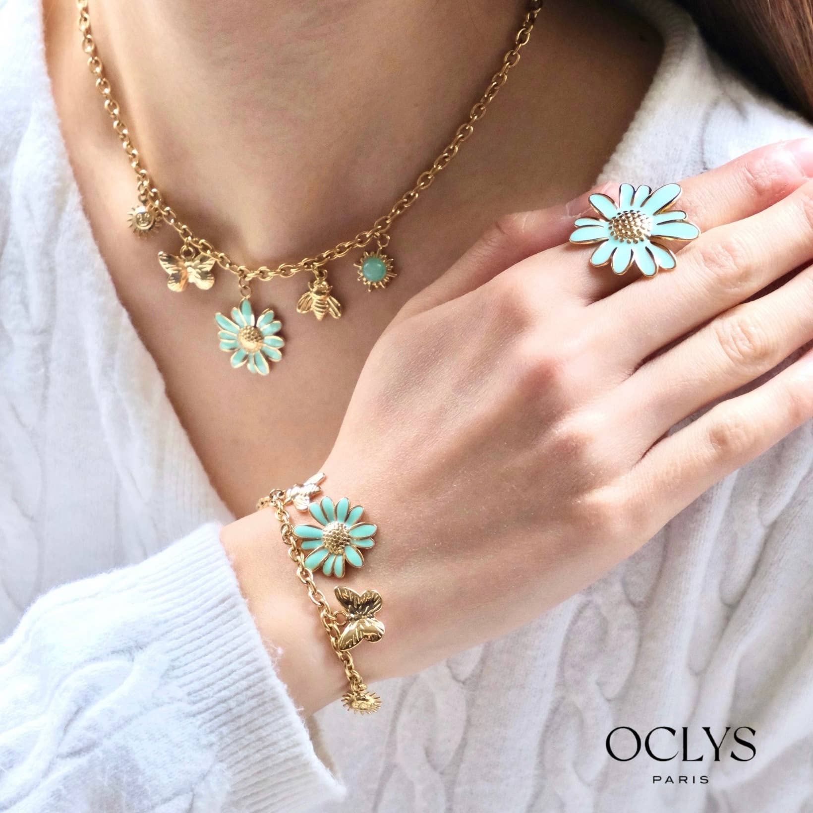 Oclys - Wholesale Charm/Dangle Bracelet - Colorful Flower Charm Bracelet Stainless Steel Eve3