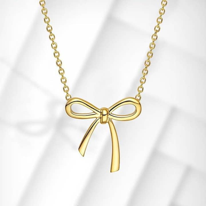 Faith & Life Christian Brands – wholesale Pendant/charm necklace – Dainty "Saved By Grace" 14k Gold Inspirational Bow Necklace6