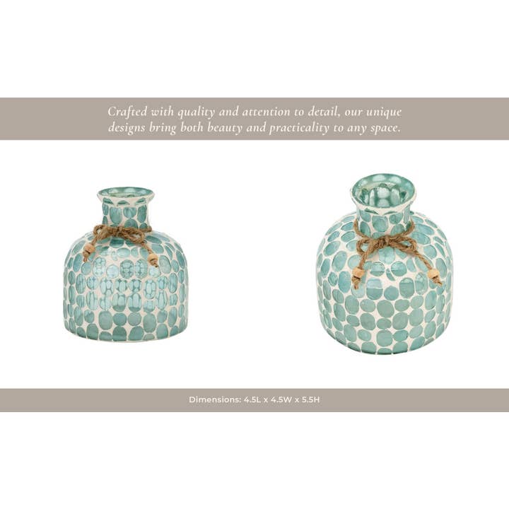 Sagebrook Home - Wholesale Vase - Glass Mosaic Textured Round Accents Vase - Blue, 6 in.12