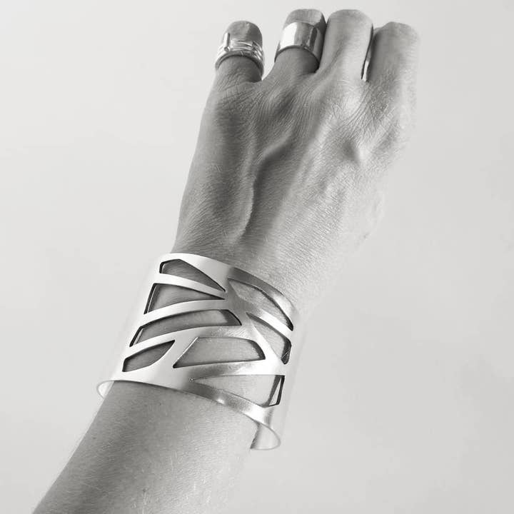 tothemetal - Wholesale Cuff Bracelet - Wide Sterling Silver Statement Cuff W/ A Geometric Cutout Pattern1