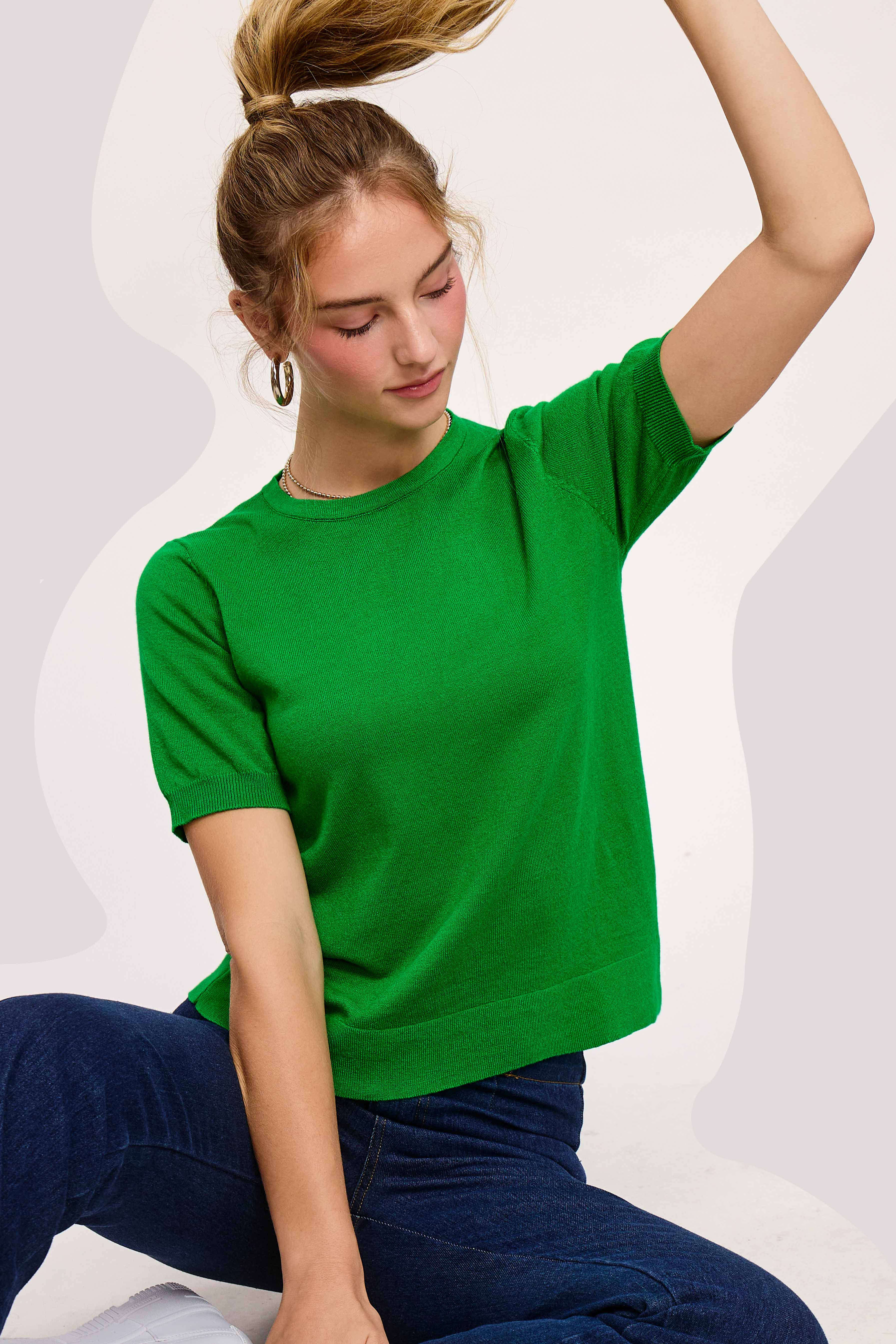 La Miel - Vente Pull en maille – femme - Haut en tricot extensible basique à manches courtes et bouffantes MCS360030