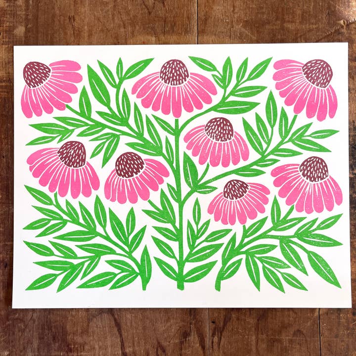 Katharine Watson - Wholesale Art Print - Garden Series: Echinacea Risograph Print