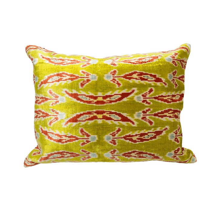 Almofada de Veludo de Seda Ikat - Chartreuse, Laranja Ferrugem 40x53 cm por atacado de Turkish Towel Collection