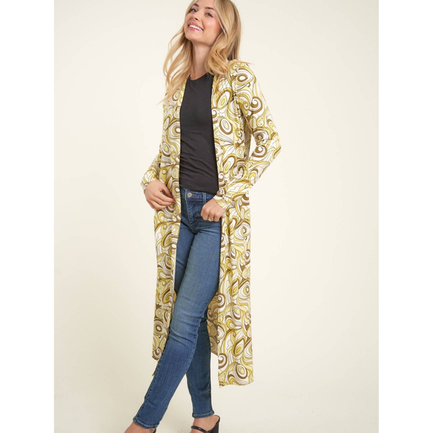 Timeless - Wholesale Cardigan - Women's - Knee Length Printed Long Sleeve Cardigan4