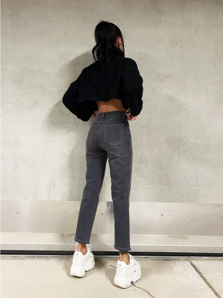 REDIAL PARIS - Wholesale Jeans - Women's - DESTROYED GREY STRETCH MOM FIT JEANS RD2292