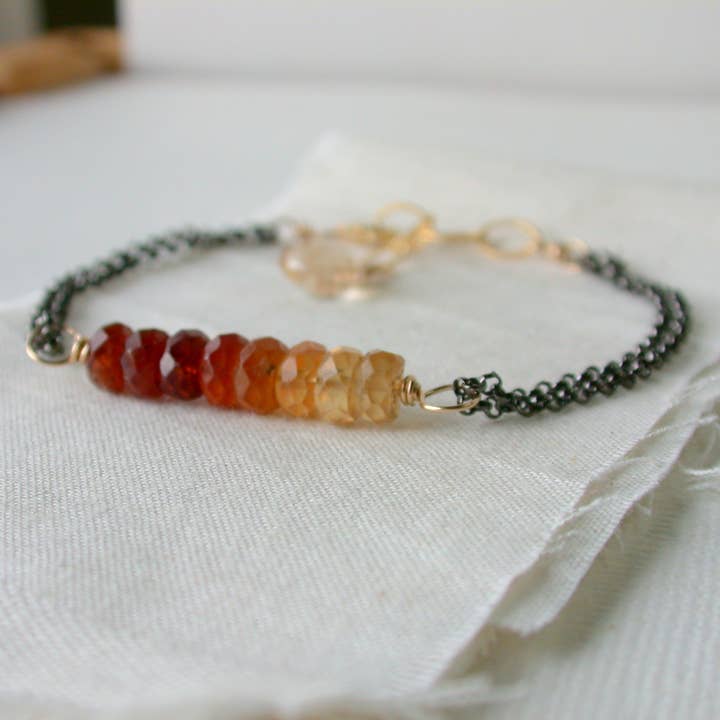 Linda Trent Jewelry - Wholesale Link & Chain Bracelet - Ombre Hessonite Garnet Gemstone Mixed Metal Bracelet
