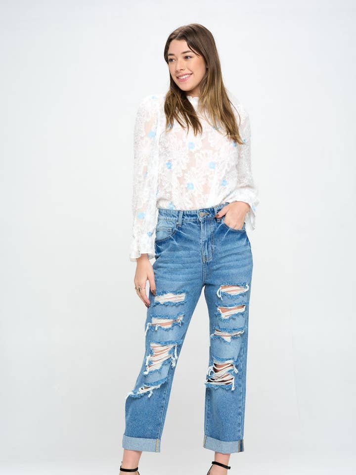 HIGH RISE GESCHEURDE BOYFRIEND JEANS voor wholesale door BLUE AGE