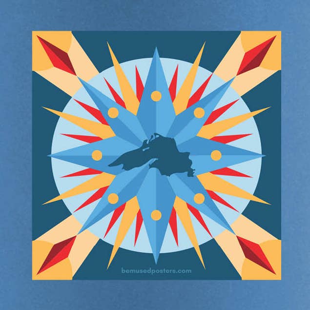 Lake Superior Compass Rose Sticker for wholesale by Bemused Creative
