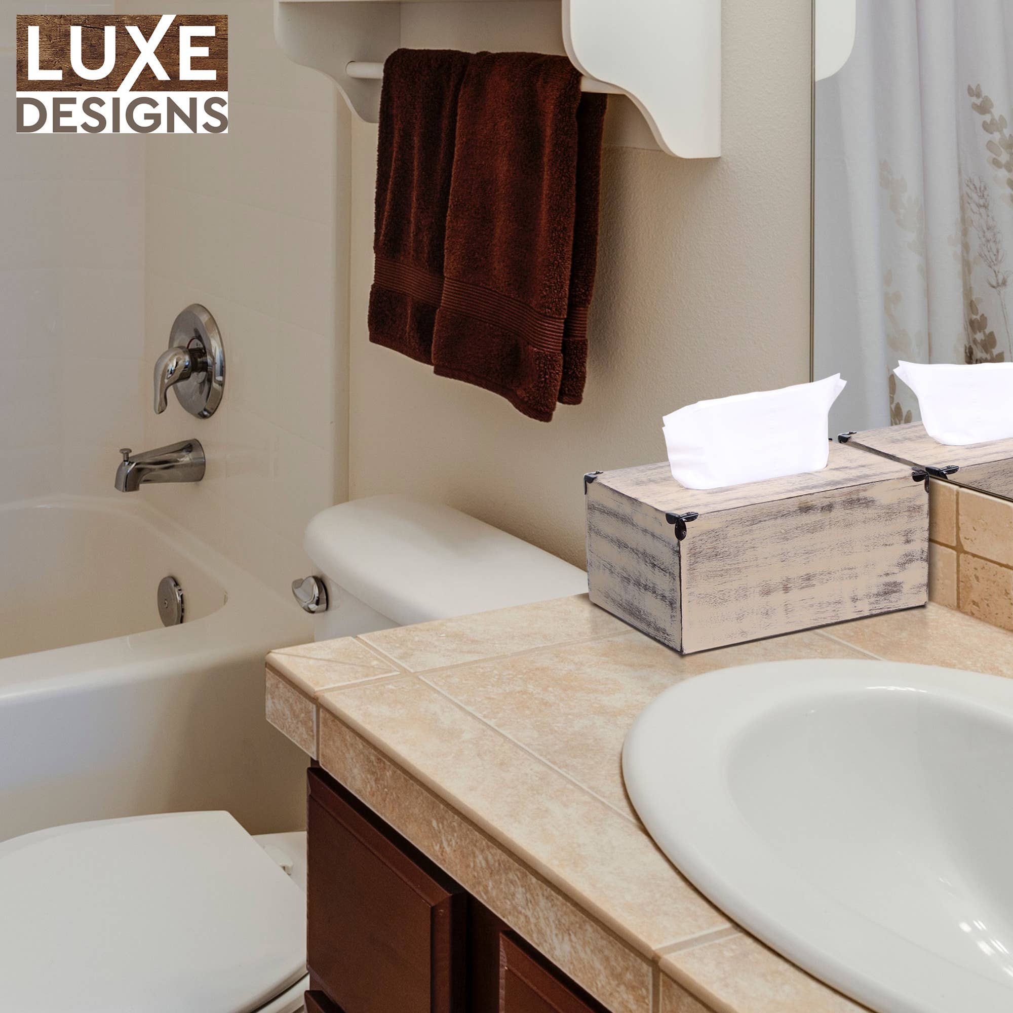 LuxeDesigns Co LLC - Wholesale Tissue Box - Farmhouse Rectangular Tissue Box - Cream White / Yellow4