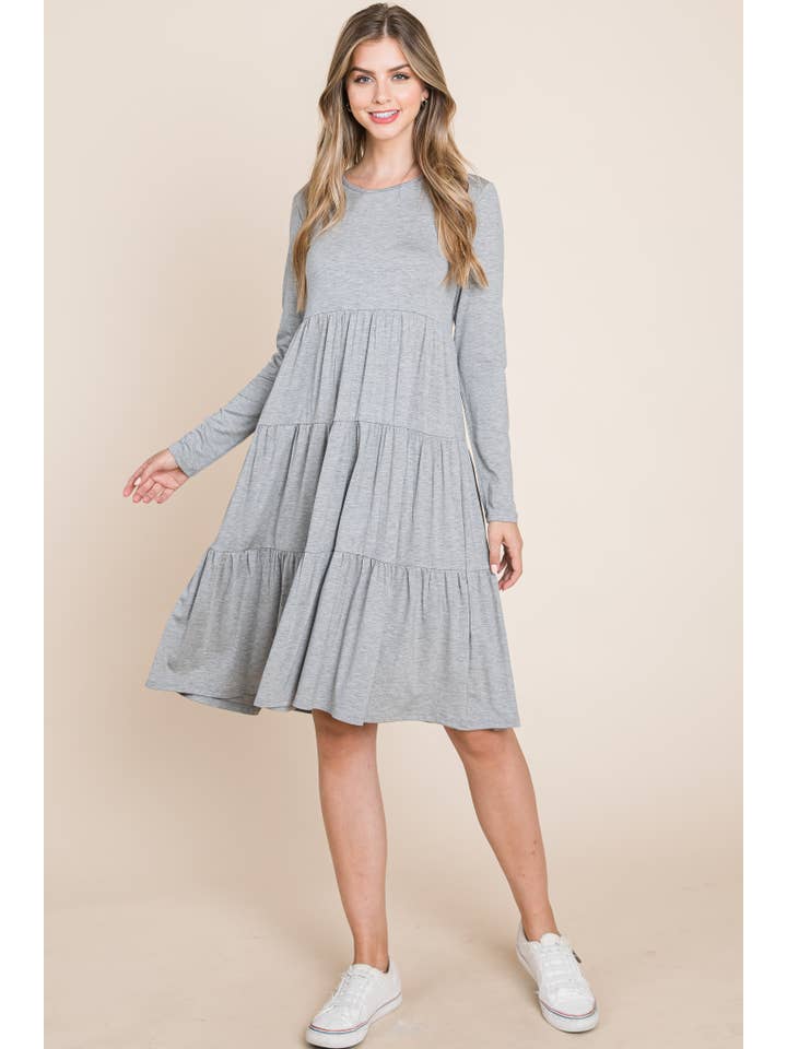 HEATHER GREY DL1208 CASUAL TIERED DRESS for wholesale on Faire