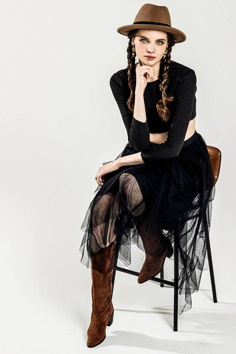 noflik - Wholesale Skirt - Women's - Waterfall PolkaDot Tulle Mesh Ruffle Midi Skirt- INS1009_8