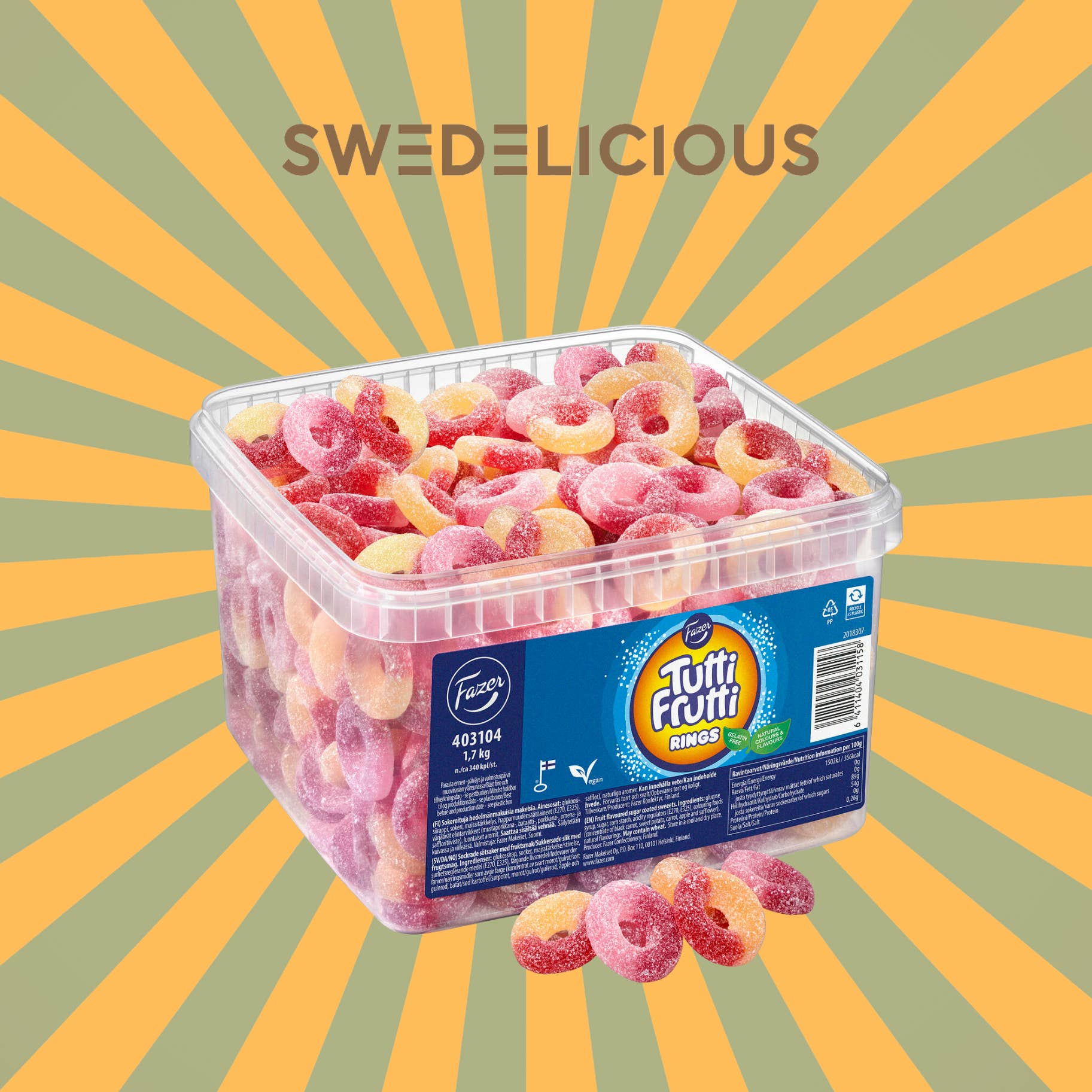 Swedelicious - Swedish Candy – wholesale Gelégodis – Swedish Candy - Tutti Frutti Rings - Pick And Mix