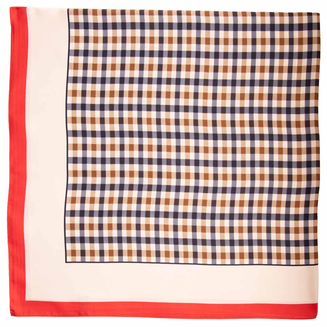 Graffeo Cravatte - Vendita all'ingrosso Sciarpa - Donna - Foulard di Seta a Quadri Beige Blu Marrone Rosso F110