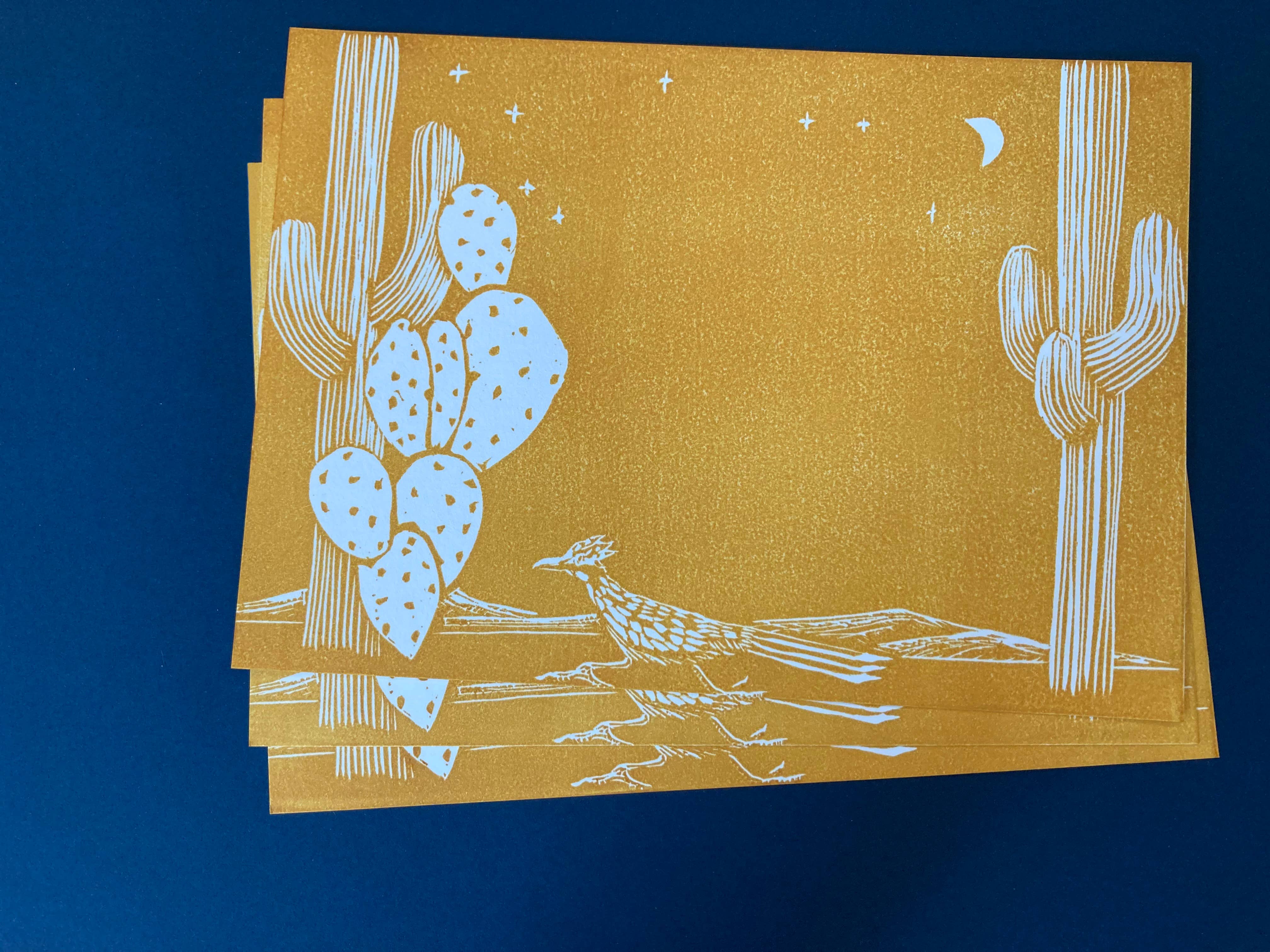 Kathie Studio - Wholesale Stationery/Notecard Set - Desert and Roadrunner Postcard Stationery Set of 33