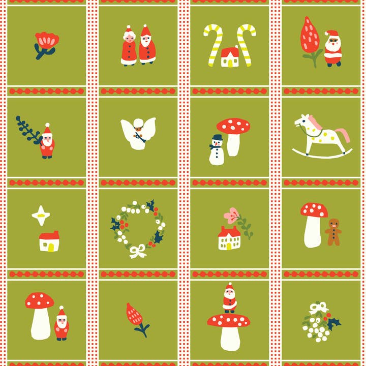 Christmas Trinkets Moss Organic Cotton 10 Yard Bolt for wholesale by Little House Cottons