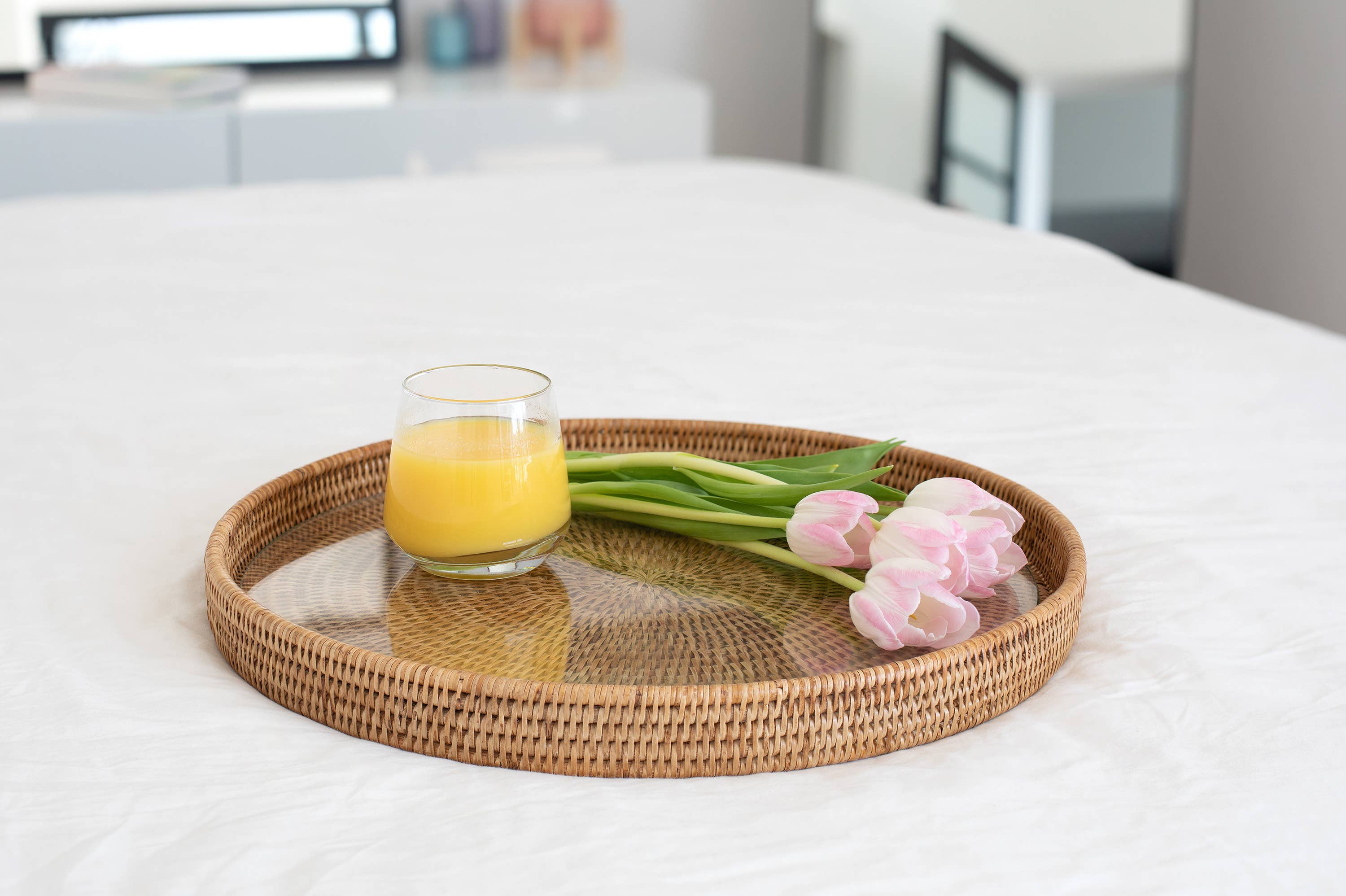 Artifacts Trading Company - Wholesale Serving Tray - Rattan Round Serving-Ottoman Tray with Glass Insert7