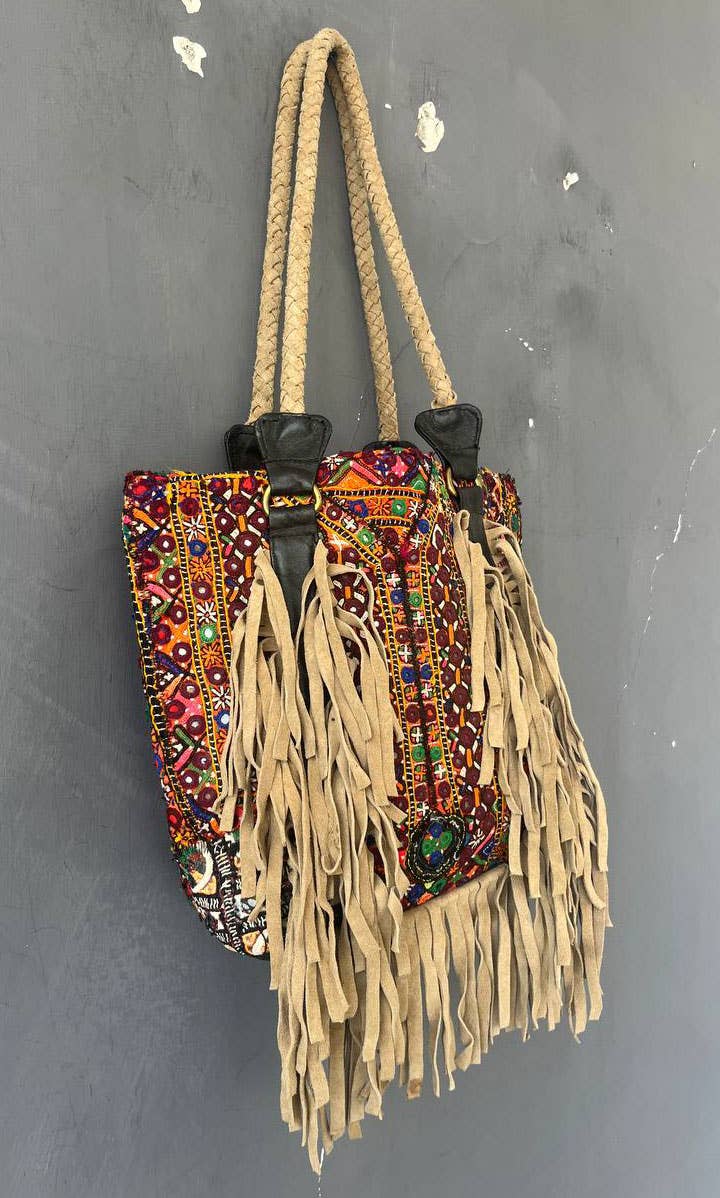bhavnas boutique - Wholesale Shoulder Bag - Women's - Hippie Bags Embroidery Leather Fringe Shoulder Bag Banjara 3