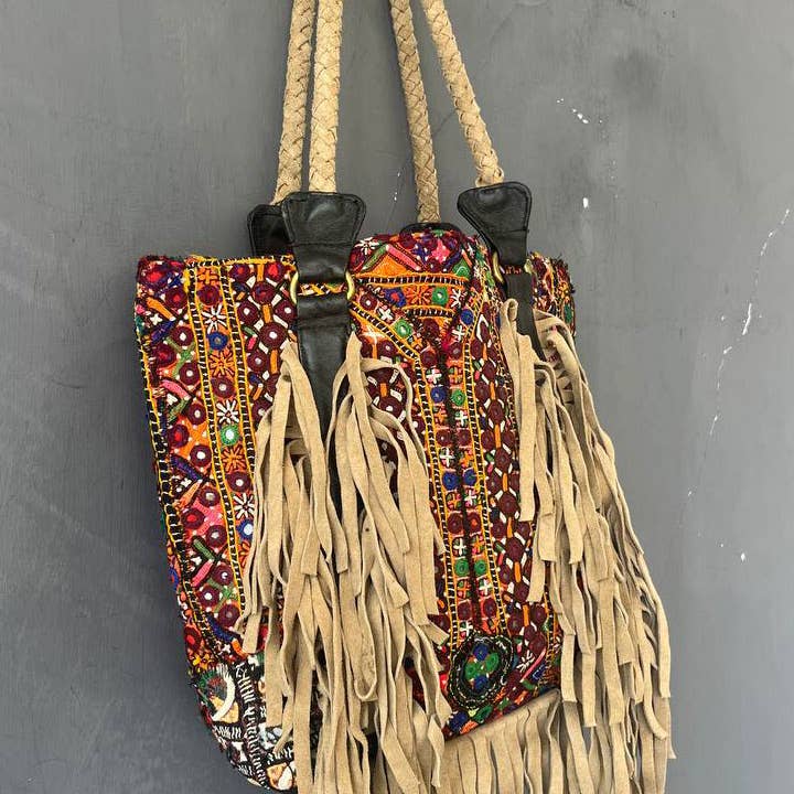 bhavnas boutique - Wholesale Shoulder Bag - Women's - Hippie Bags Embroidery Leather Fringe Shoulder Bag Banjara 3