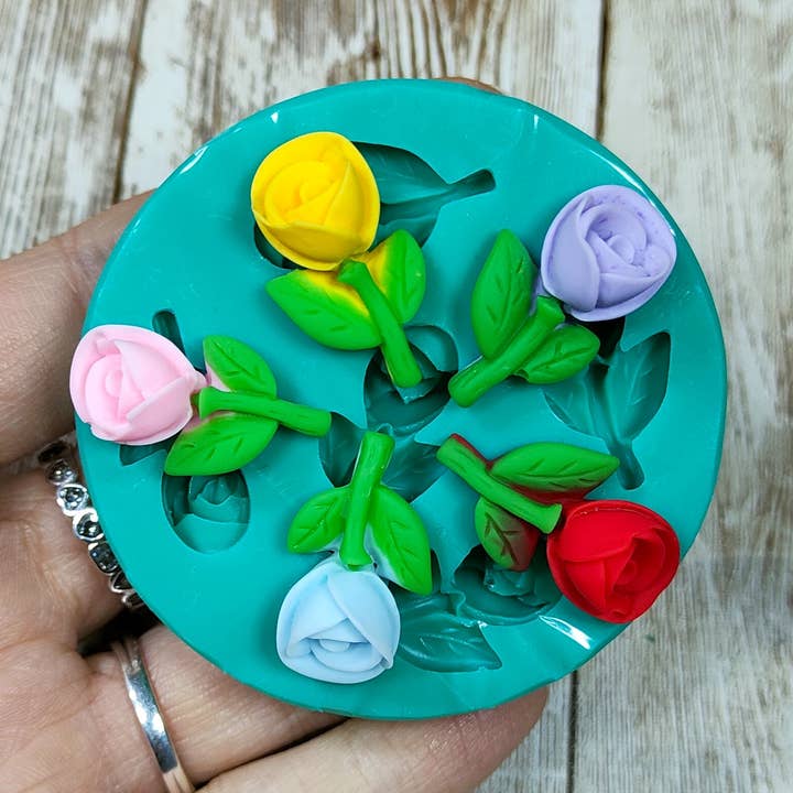 Rose mold with stem 5pcs 2cm in silicone for resin and plaster for wholesale by Serena Creazione di Serena Stampone