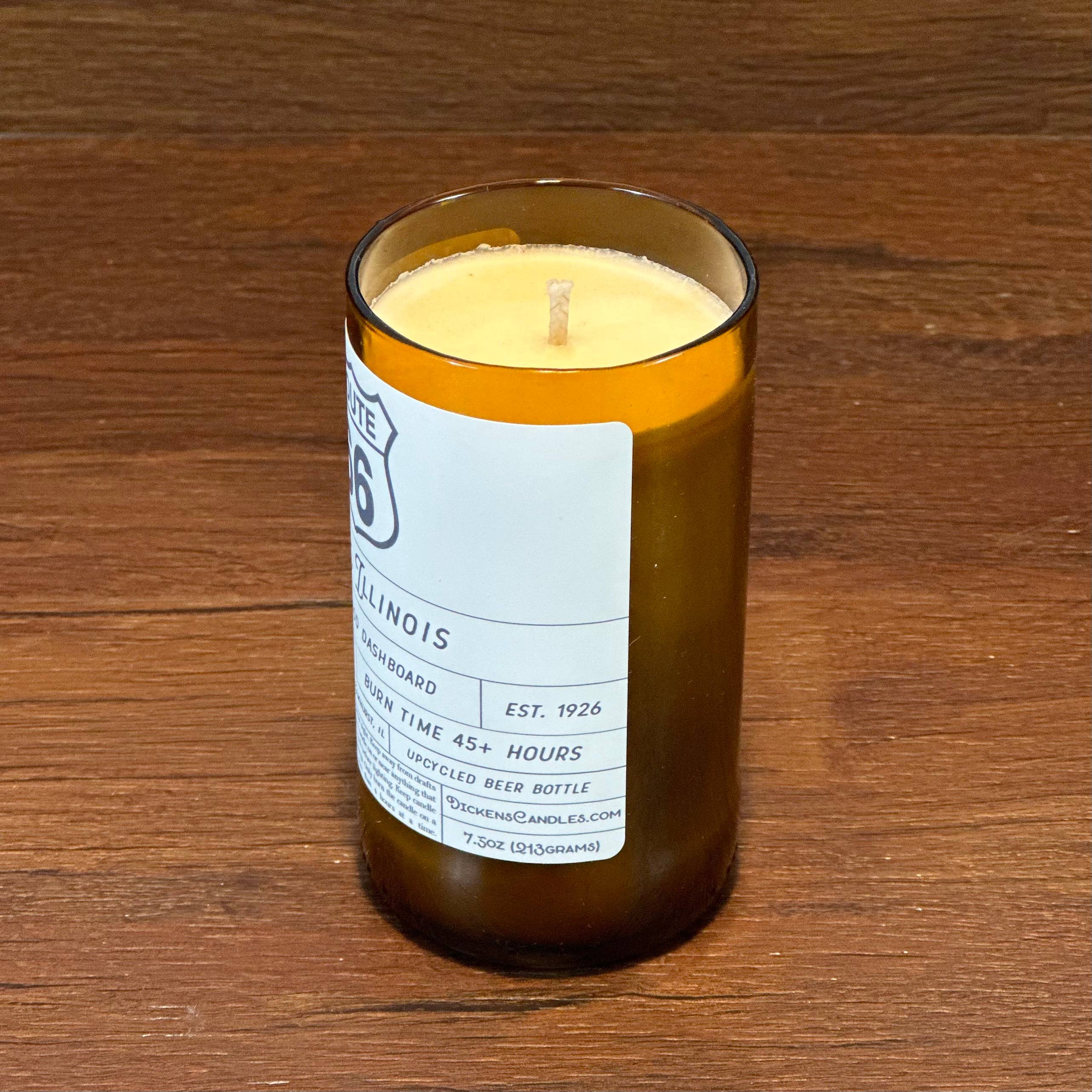 Dickens Candles - Wholesale Jar/Filled Candle - CUSTOM Route 66 Candle - Upcycled Amber Beer Bottle1