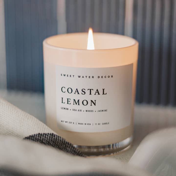 Sweet Water Decor - Wholesale Jar/Filled Candle - *NEW* Coastal Lemon 11 oz Soy Candle - Home Decor & Gifts