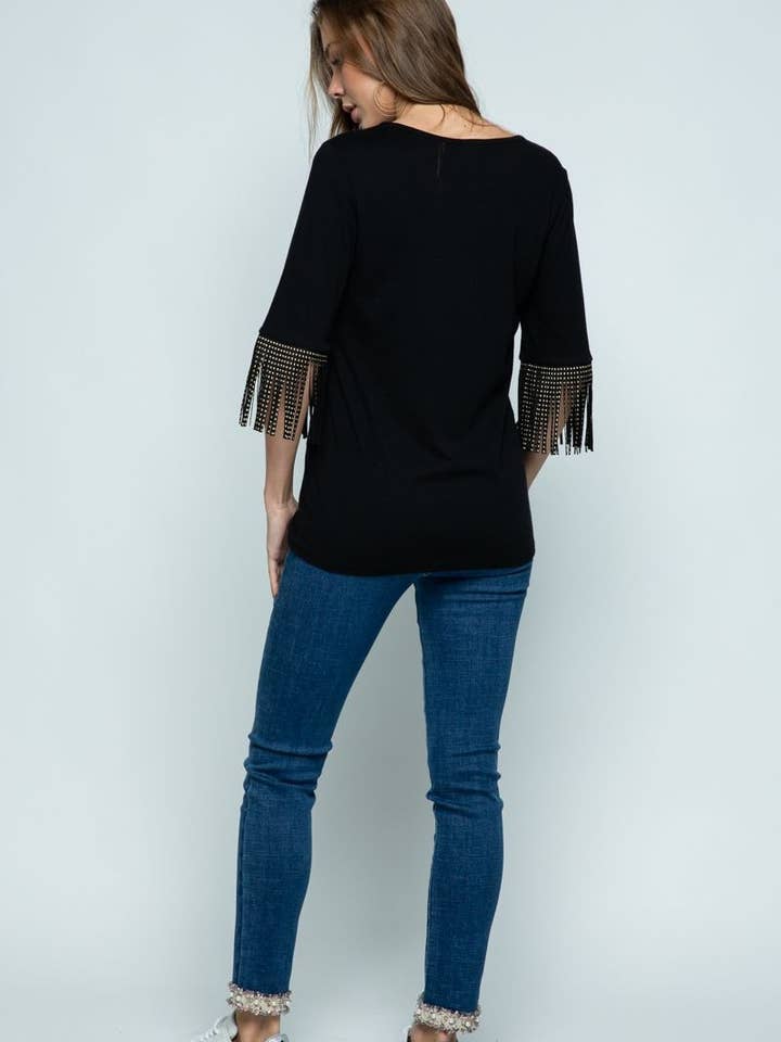 Black Short Sleeve With Fringed Sleeves for wholesale on Faire3