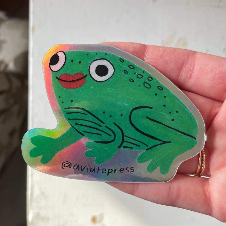 Holographic Froggy Sticker for wholesale by Aviate Press