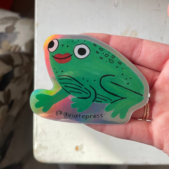 Holographic Froggy Sticker for wholesale by Aviate Press