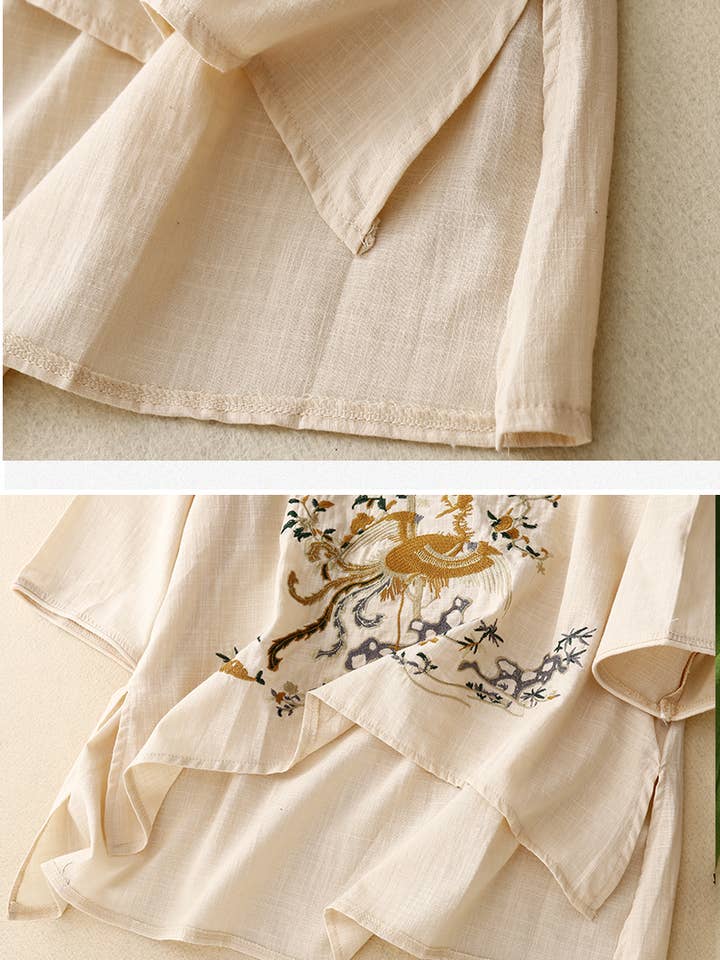 Whisper Mint - Wholesale Blouse - Women's - Retro literary tops Loose embroidered ramie shirt women9