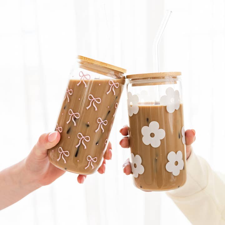 Rock Paper Scissors - Wholesale Drinking Glass/Cup - Flower Beer Latte Glass With Lid & Straw