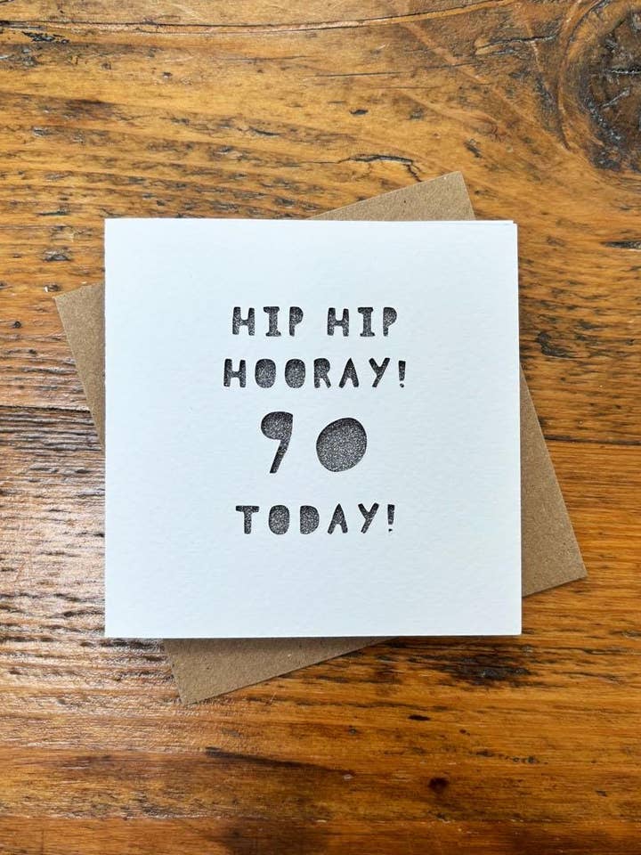 Milestone 90th Birthday 'Hip Hip Hooray! You're 90' Card for wholesale by Laura M Designs