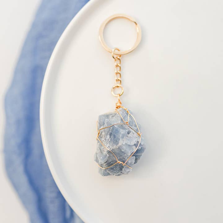 Crystal Key Chain - Blue Calcite for wholesale by Soul Stonz