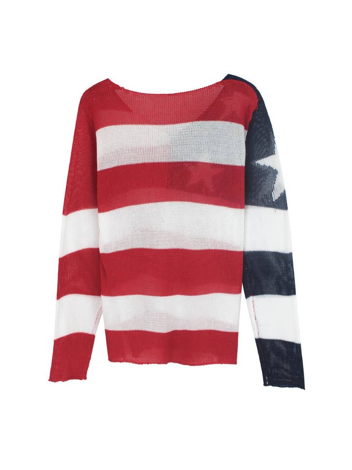 Printed 4th Of July Knit Summer American Flag Sweater for wholesale on Faire1