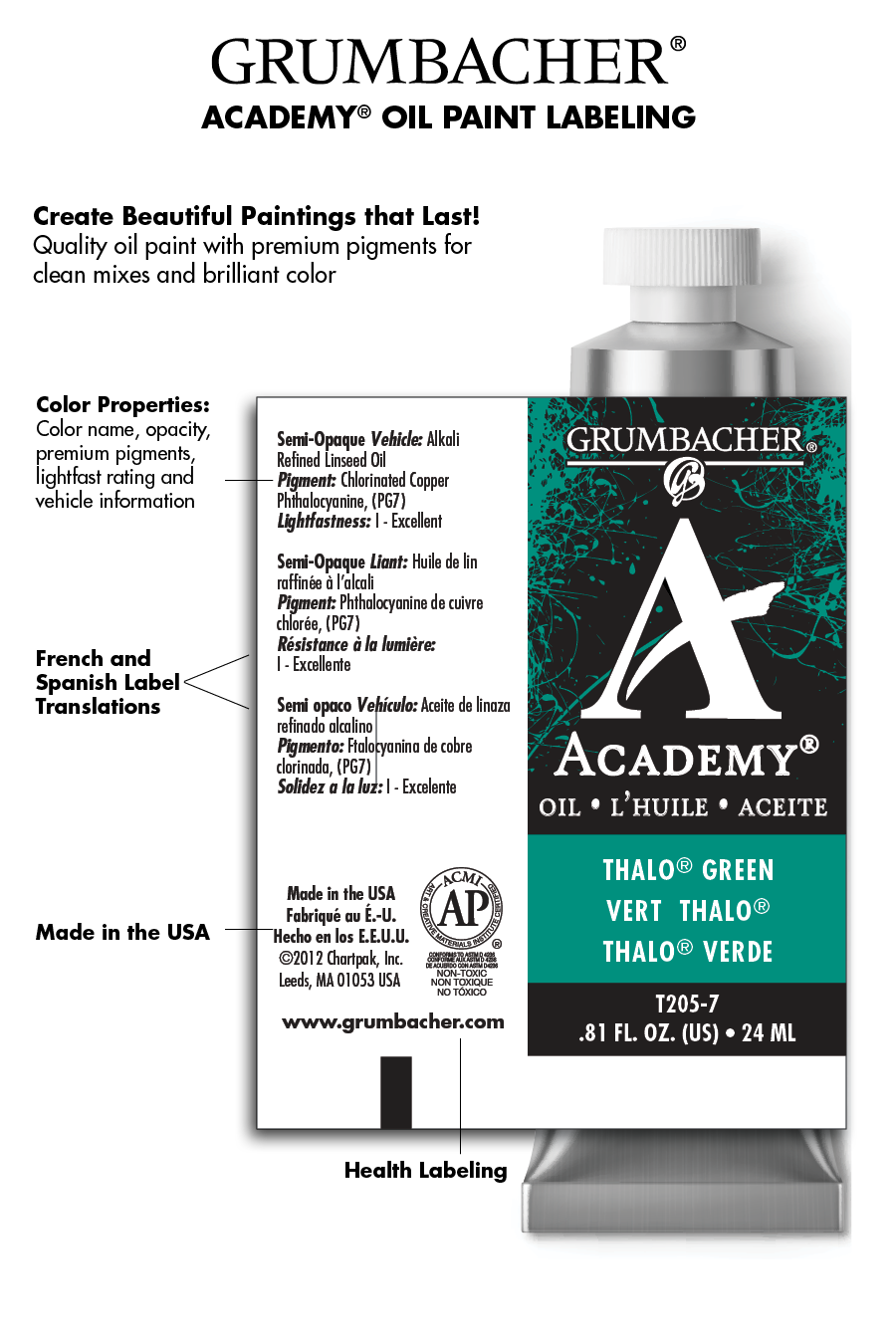Chartpak, Inc. - Wholesale Paint Set - Grumbacher® Academy® Oil 7pc Bonus Set, 24ml.3