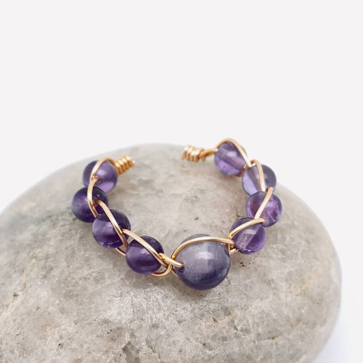 Mio Queena - Wholesale Cocktail/Statement Ring - Copper Wire Hand-woven Natural Stone Adjustable Ring29