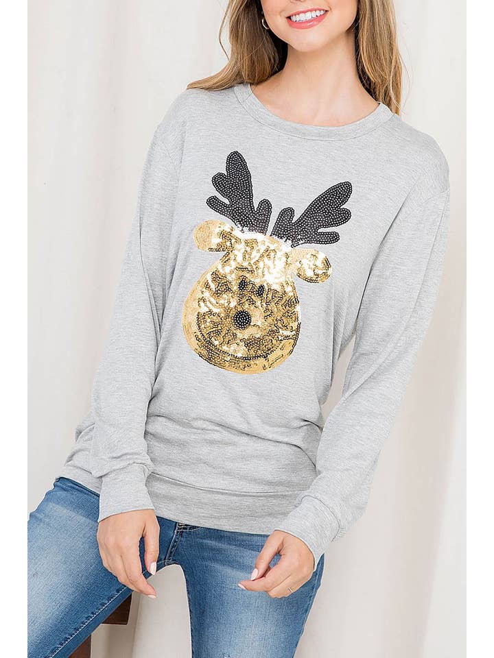 ROUSSEAU – Engroshandel Tunika - Dame – Langærmet top med paillet-elgprint5