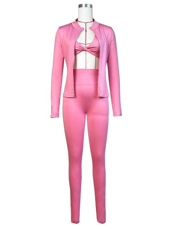 Queen Fashion - Wholesale Top & Pant Set (NOT Loungewear) - Women's - 3 Piece Women'S Outfit Set Halter Crop Top Pants Set6