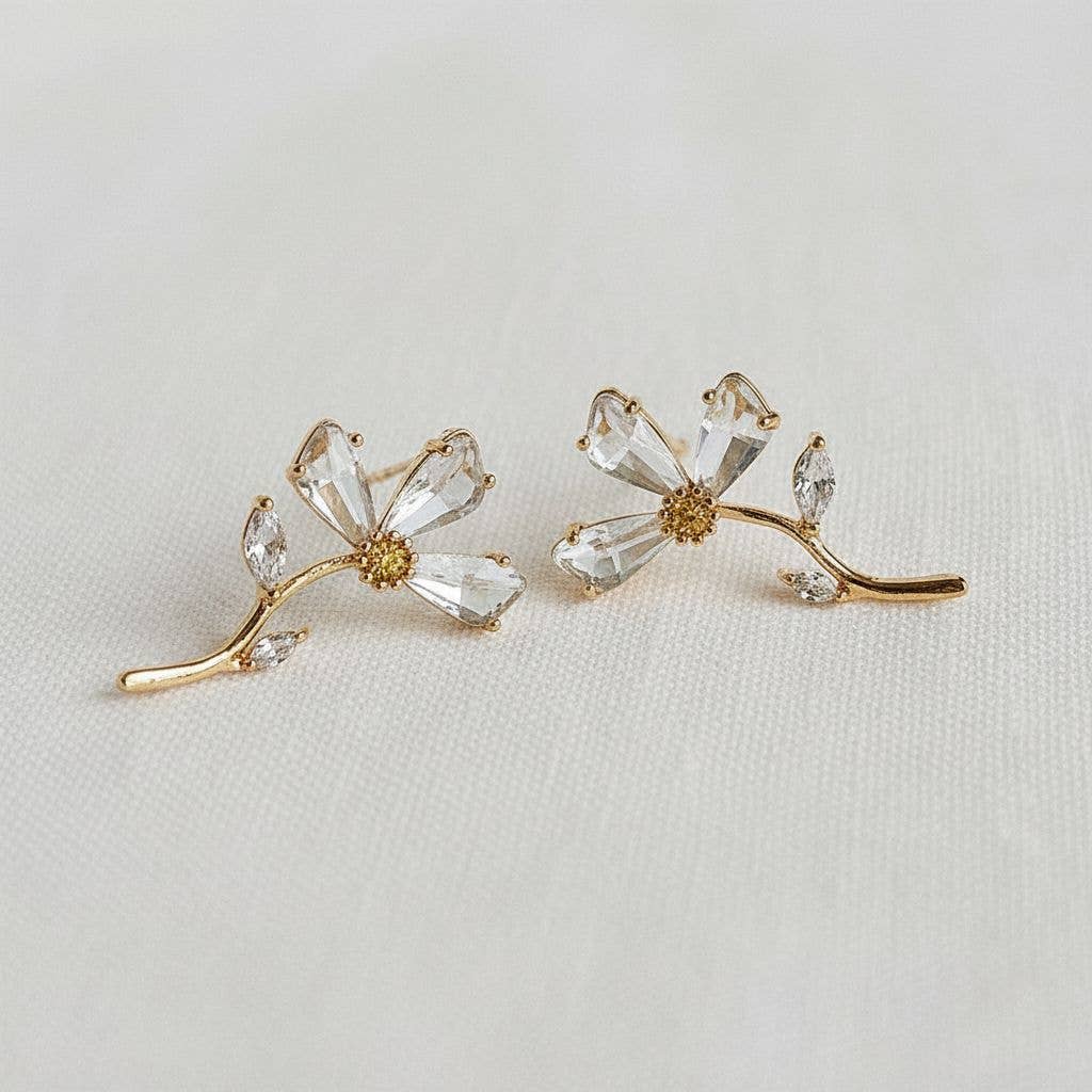 Ellemadera - Wholesale Stud/Post Earrings - Floral Zircon Stud Earrings