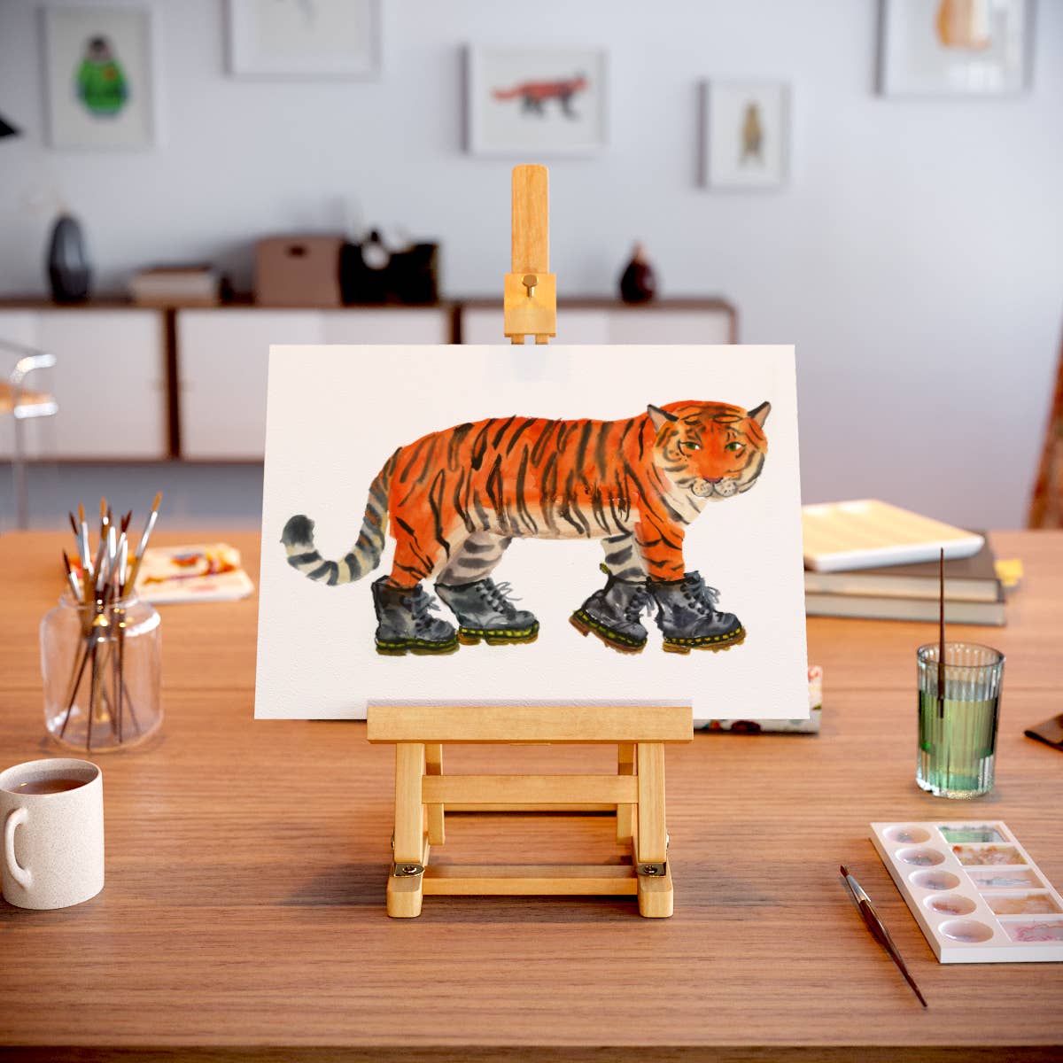 Rosie Webb illustrations - Wholesale Art Print - Tiger in boots  Giclee Print GP01174
