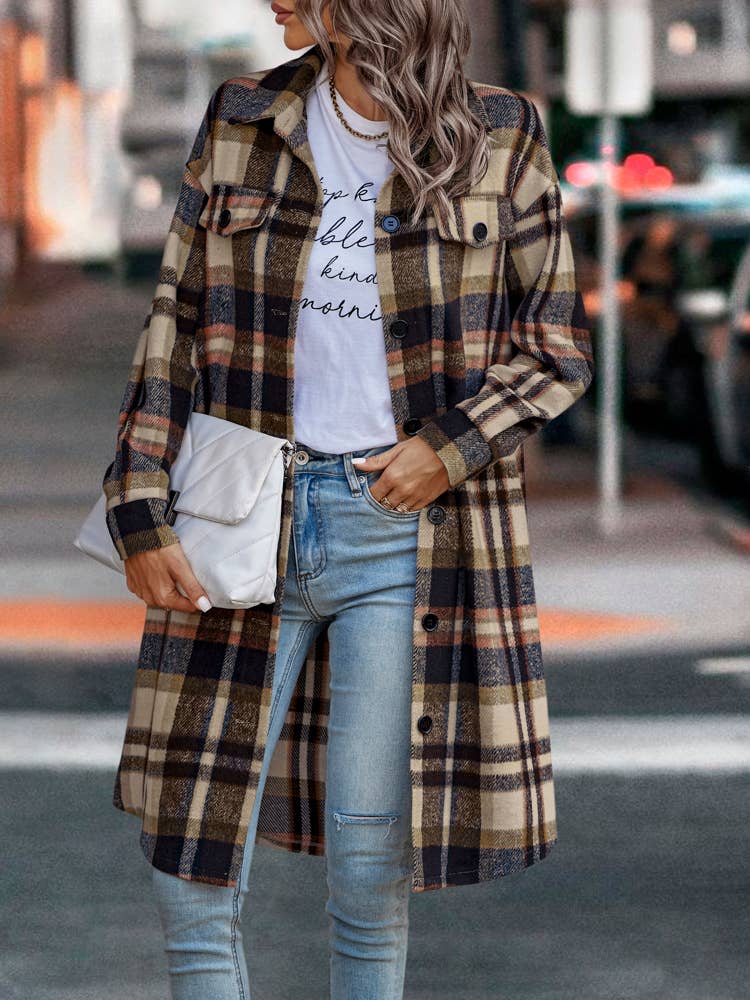 eLook - Wholesale Coat - Women's - SZ1-JK8211 Plaid Button Down Long Coat62