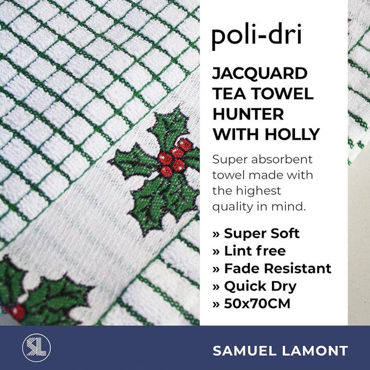 Dublin Gift Company - Wholesale Tea Towel - Samuel Lamont Poli Dri Jacquard Holly Tea Towel