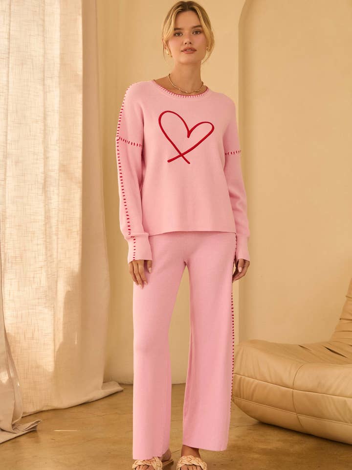 Heart-Embroidered Sweater with Blanket Stitch for wholesale by SKIES ARE BLUE