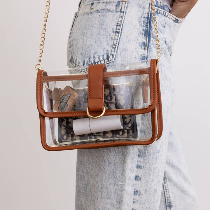 Leto Accessories – Großhandel Umhängetasche - Damen – Glam Clear Stadiontasche mit goldenem Kettenriemen