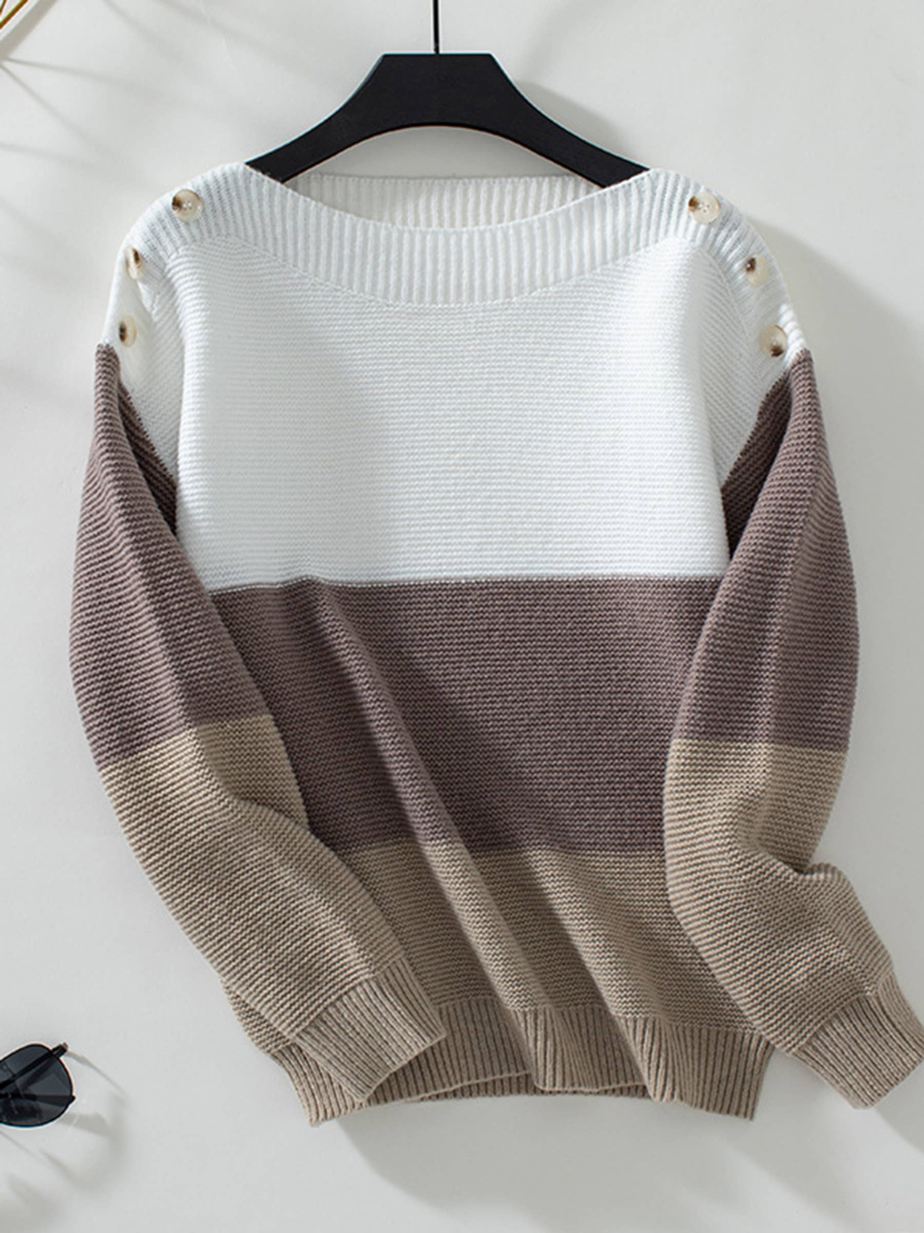 Wholesalesir - Wholesale Knit Sweater - Women's - Loose Button Patchwork Contrasting Sweater2
