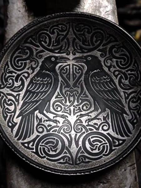 Huginn and Muninn hand forged bowl, quenched in water from odins well. for wholesale by Troll Cunning Forge