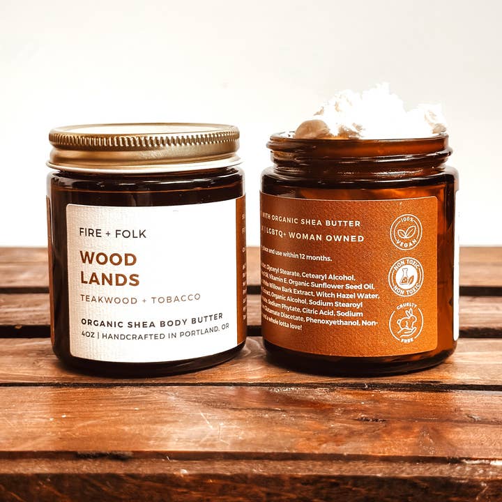 Woodlands | 4oz Organic Shea Body Butter for wholesale by FIRE + FOLK