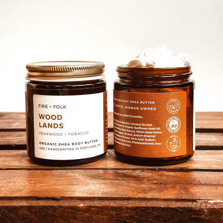 Woodlands | 4oz Organic Shea Body Butter for wholesale by FIRE + FOLK